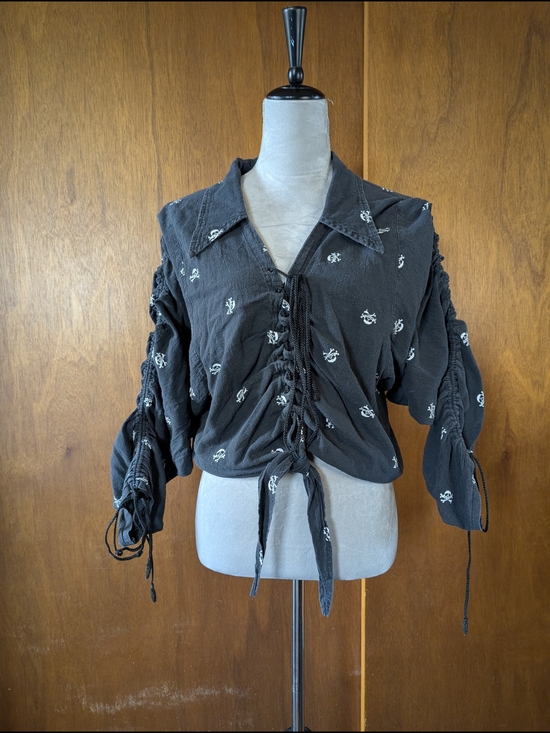 Lip Service Tops - Black Ruched Lace-Up Women’s Top